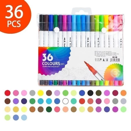 Kit 36 Canetas Dual Brush 2 em 1 Brush Pen Lettering Ponta Fina Coloridas Estojo com Zíper Desenho Pintura