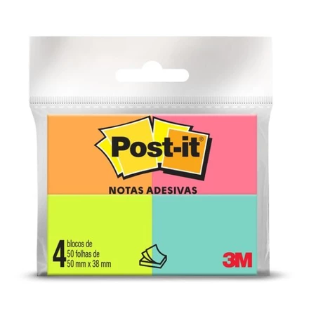 Bloco Adesivo Post-It Tropical 4 Cores - 3M · Papelaria / Material de Escritório